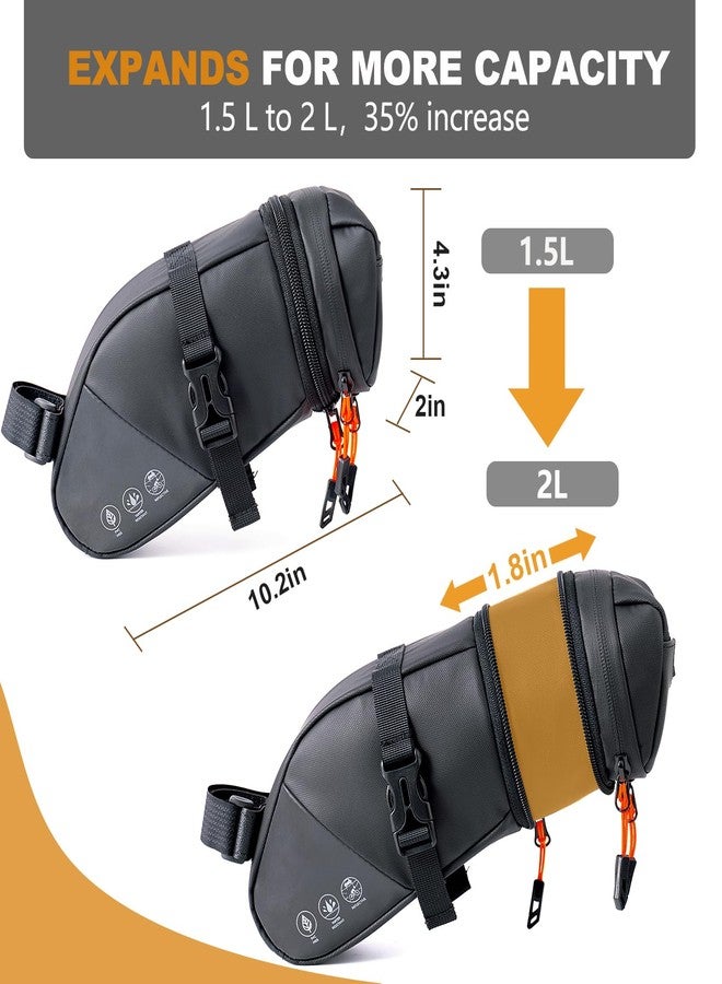 NDakter Bike Seat Bag, 2L Large Capacity Bicycle Saddle Bag,Waterproof Bike Pouch Under Seat, Storage Space adjustable Bike Storage Bag With Large Reflective Coating, Bike Tool Pack for Adult Bike - Image 2
