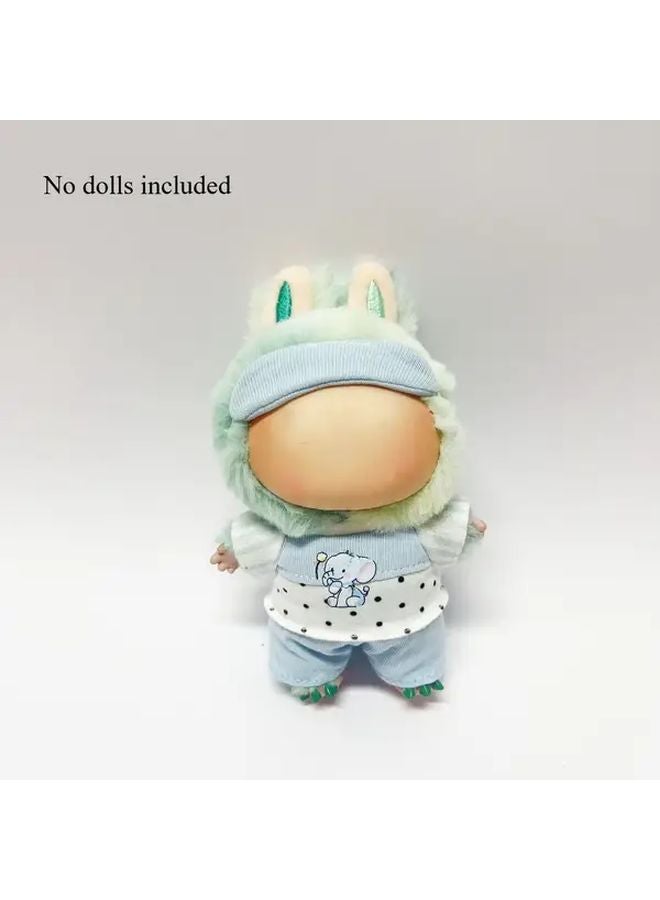 Blue Labubu Doll Clothes Set 3pcs With Hat Pants Shirt - Image 1