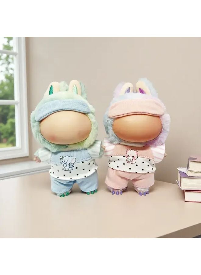 Blue Labubu Doll Clothes Set 3pcs With Hat Pants Shirt - Image 2