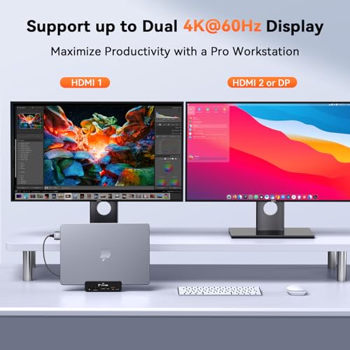 TOBENONE محطة توصيل توبين ون 18 في 2 لجهاز ماك بوك مع شاشتين مزدوجتين 4K@60Hz، محول طاقة 150 واط، شحن 20 واط، محطة توصيل USB C مع 2 HDMI وDP، 7 USB، Ethernet بسرعة 2.5Gbps، 2 صوت، قاعدة توصيل لجهاز ماك بوك برو - Image 3