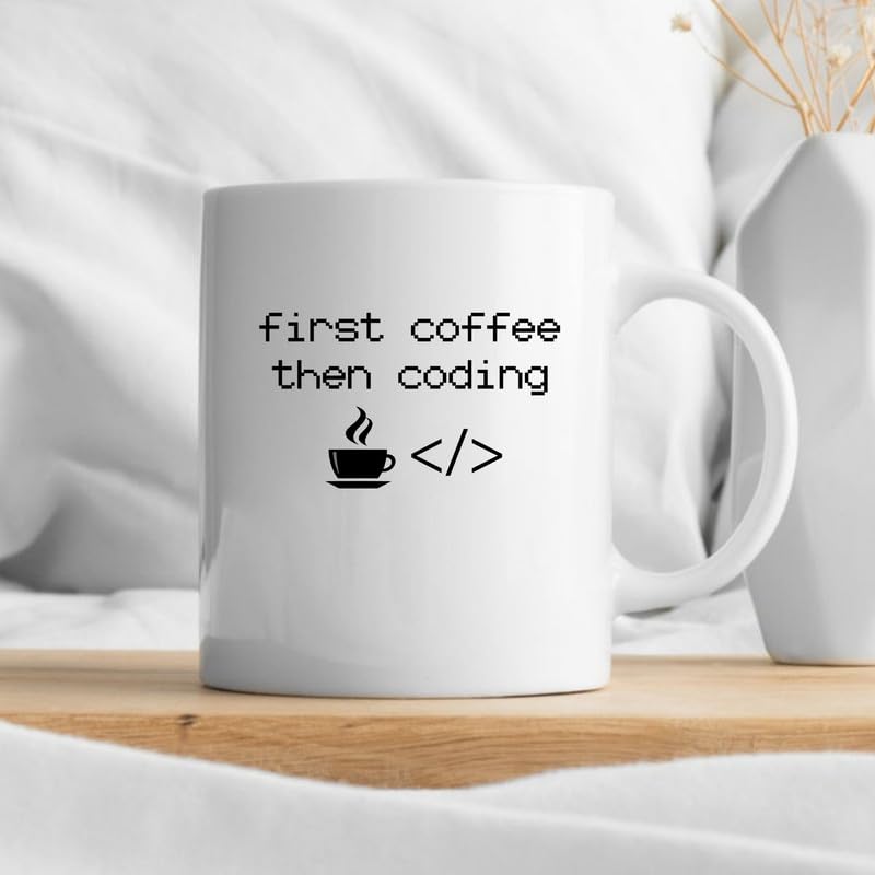 KNITROOT Ceramic Coffee Mug Microwave Safe First Coffee Than Coding Print Premium Ceramic Mug Tea Mug Milk Mug Cup for Gift Best Return Gift Best Gift White Mug 250ml85oz - Image 1