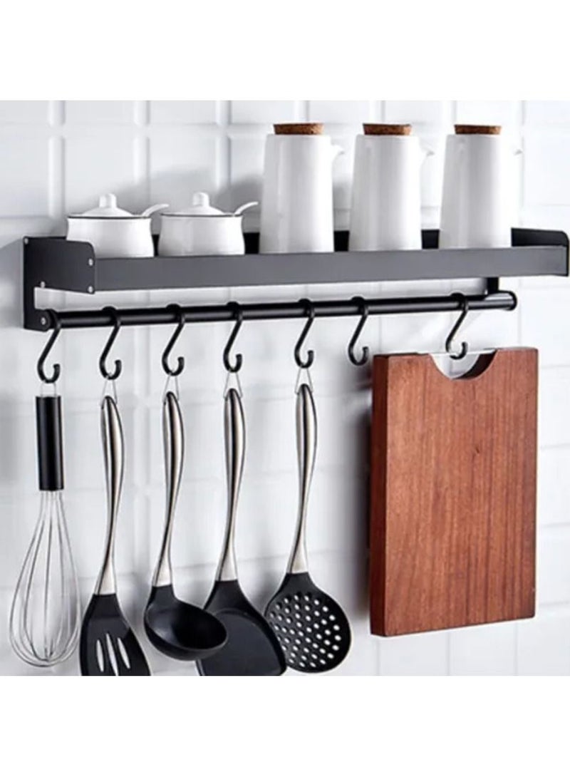 DubaiGallery رف التوابل، حامل المطبخ بدون حفر، رف التوابل المعلق مع القضبان و 8 خطافات، رف المطبخ الجدار للتوابل، رف التوابل المثبت على الحائط من الفولاذ المقاوم للصدأ لباب الحمام والمطبخ - Image 3