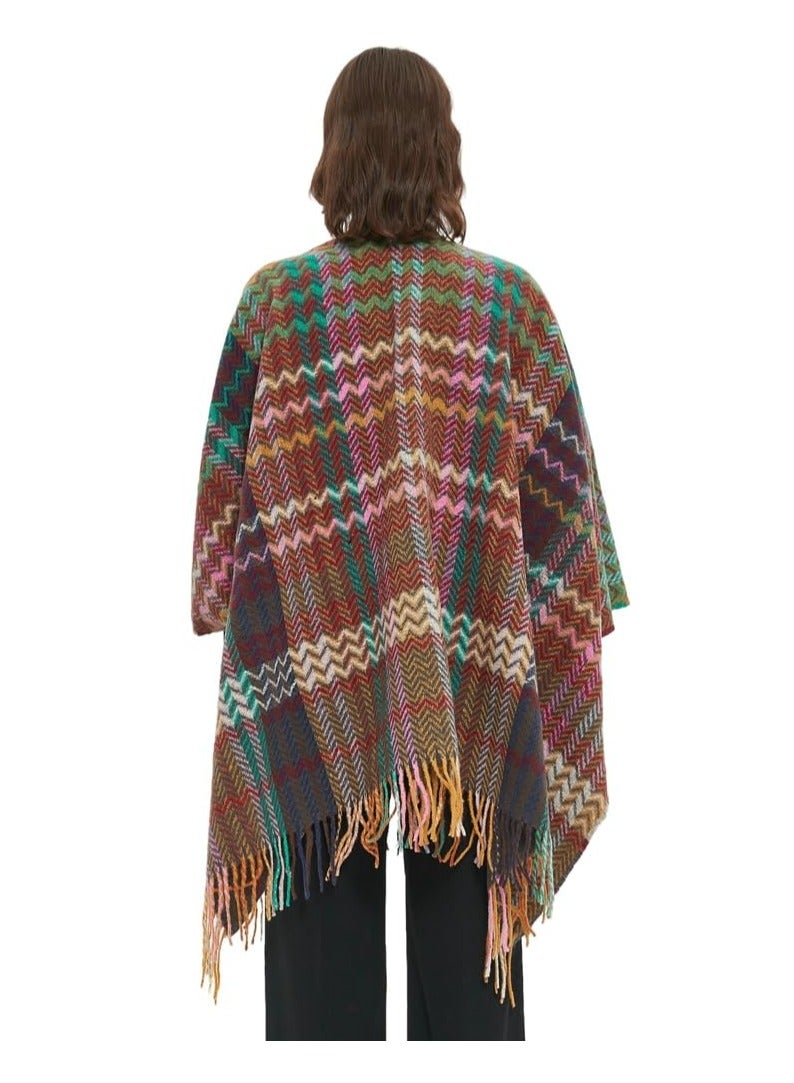 KASTWAVE Women's Vintage Winter Shawl, Traditional Lady Shawl, Tassel Scarf Retro Pashmina Shawl, Warm Scarf Wraps for Evening Dressing Blanket  - Image 4