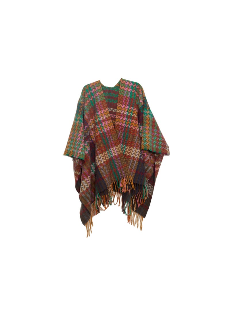 KASTWAVE Women's Vintage Winter Shawl, Traditional Lady Shawl, Tassel Scarf Retro Pashmina Shawl, Warm Scarf Wraps for Evening Dressing Blanket  - Image 1