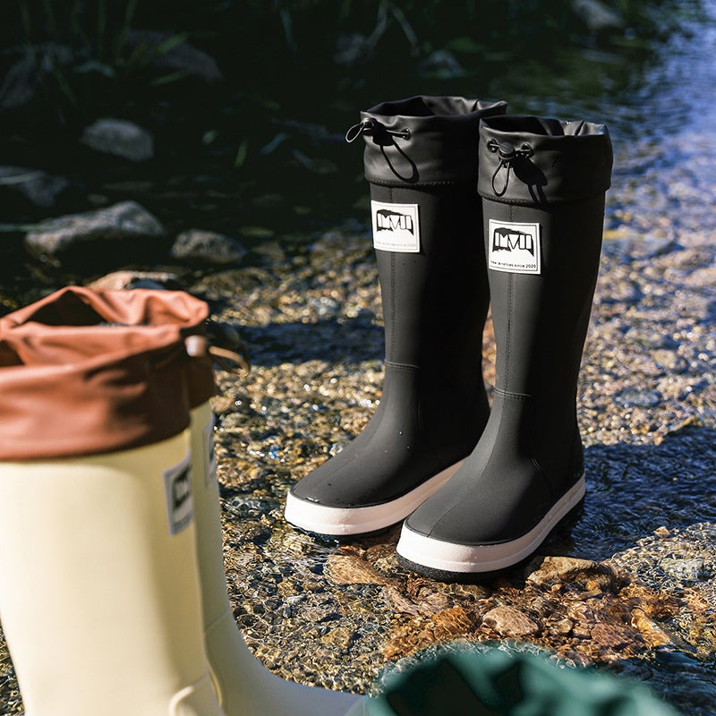 New Waterproof Shoes Long Tube Dynamic Waterproof Summer Rain Boots Wear-Resistant Black Outdoor Wading Rain Boots Rubber Shoes - Image 5