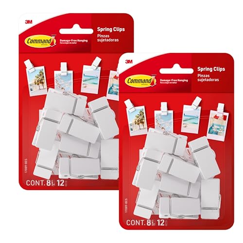 Command Spring Clips 2Pack 16 Clips 24 Adhesive Strips White DamageFree Hanging of Photos Notes Lightweight Decorations and Office Organization No Tools Required - Image 1