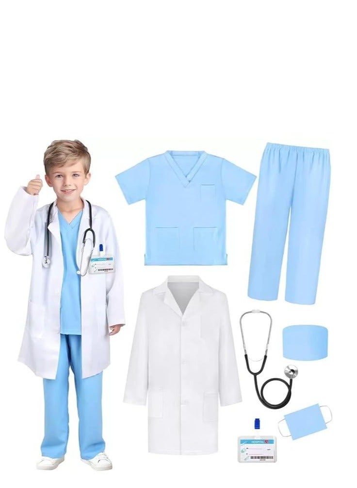 Doctor Costume for Boys Girls - Kids Scrubs with Lab Coat & Carry Bag, Doctor Dress Up for Halloween, Career Day Role Play - Image 1