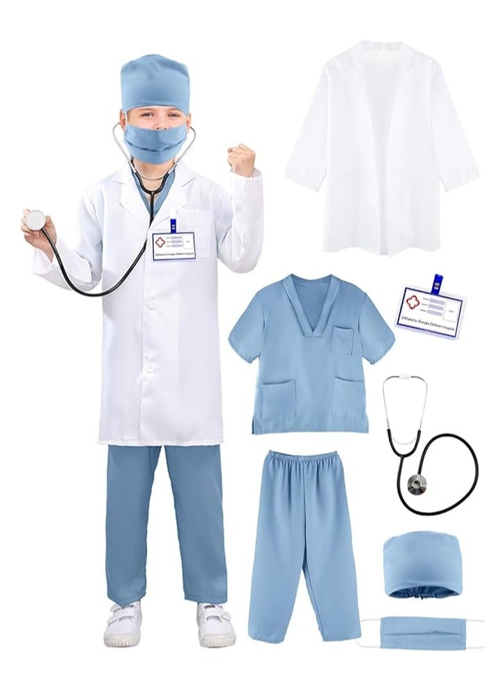 Doctor Costume for Boys Girls - Kids Scrubs with Lab Coat & Carry Bag, Doctor Dress Up for Halloween, Career Day Role Play - Image 3