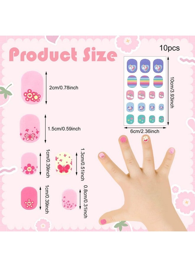 MAYCREATEÂ® 10 Sheets Nail Stickers for Kids Nail Art Stickers Decals Self-Adhesive Rainbow Cat Rabbit Flower Strawberry Heart DIY Art Nails Decals for Kids Girls - Image 2