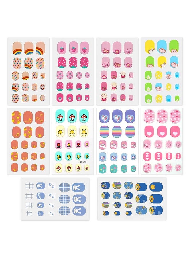 MAYCREATEÂ® 10 Sheets Nail Stickers for Kids Nail Art Stickers Decals Self-Adhesive Rainbow Cat Rabbit Flower Strawberry Heart DIY Art Nails Decals for Kids Girls - Image 1