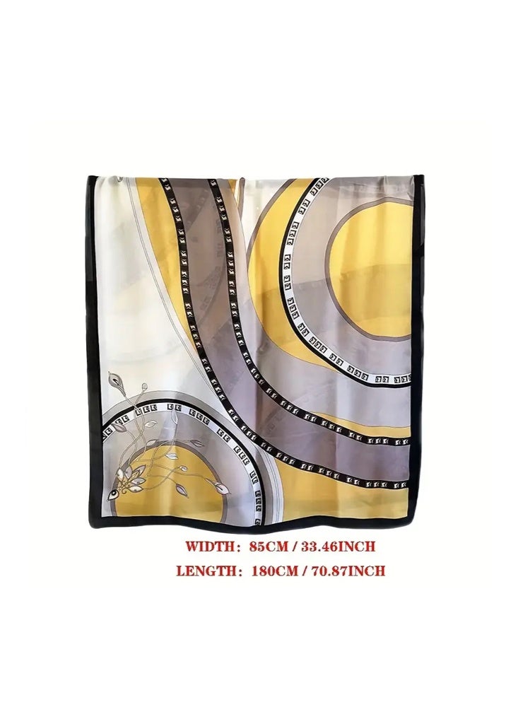 Zeemey Women's fashionable yellow and gray color matching geometric pattern silk scarf, with geometric and floral elements, smooth texture, 90*180cm large size can be used as a scarf, shawl, enhance the style of wearing - Image 5