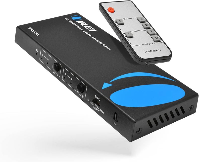 OREI 4K HDMI Matrix Switch 2 X 2 by Switcher 18G UltraHD Supports Upto 4K @ 60Hz & 1080P IR EDID HDCP 2.- Remote Control (UHDS-202) - Image 1