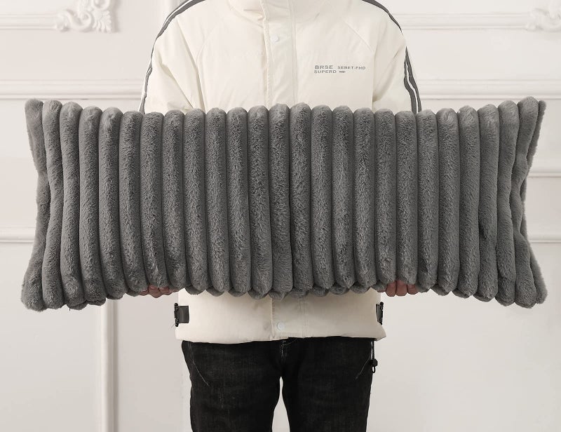 PANOD Faux Fur Decorative Lumbar Throw Pillow Covers 14 x 36Plush Long Boho Lumbar Pillow Covers Pillow Case Cushion Case for Bed Sofa Farmhouse LivingroomGrey