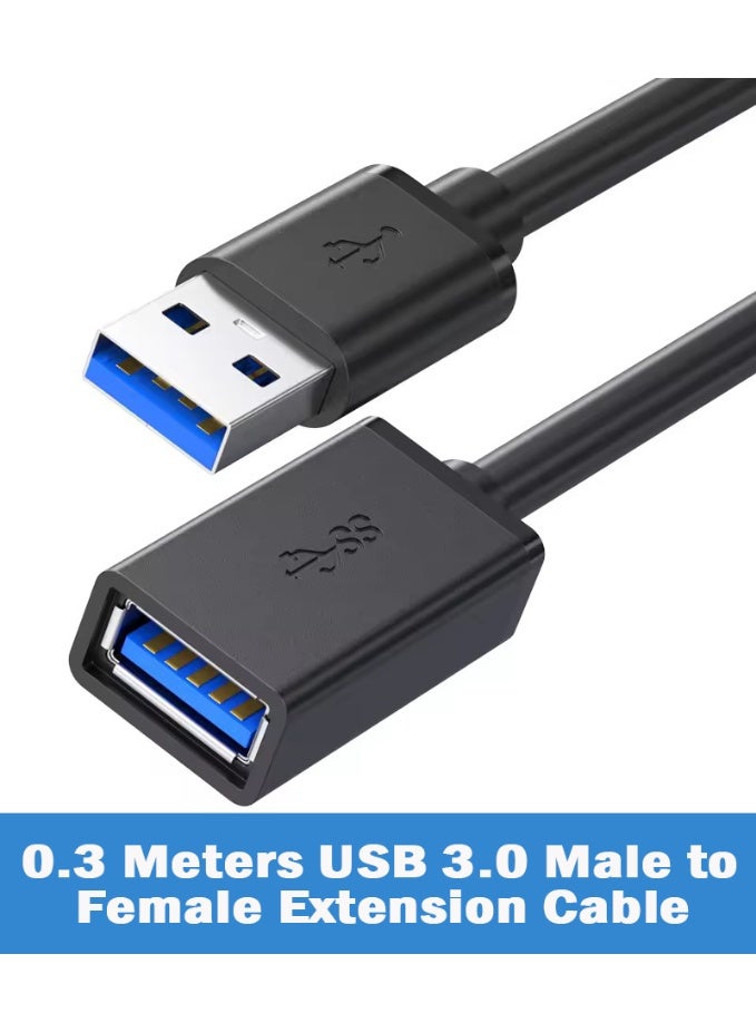 سام سلك USB تمديد كبل USB 3.0 موسع الحبل نوع A ذكر إلى أنثى نقل البيانات متوافق مع Playstation ،VR، محرك فلاش USB، قارئ بطاقات، محرك أقراص ثابتة، لوحة مفاتيح، طابعة ، كاميرا - 0.3 متر لون أسود - Image 1