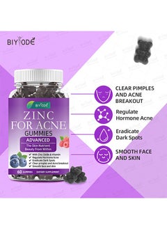 BIYODE 60 Count Zinc For Acne Gummies，Contains Zinc Oxide And Vitamins To Regulate Hormones, Eliminate Dark Spots, Clear Acne And Acne, And Make The Face And Skin Smooth  - Image 2