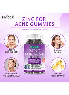 BIYODE 60 Count Zinc For Acne Gummies，Contains Zinc Oxide And Vitamins To Regulate Hormones, Eliminate Dark Spots, Clear Acne And Acne, And Make The Face And Skin Smooth  - Image 4