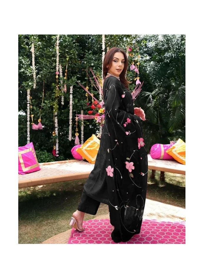 جو سريكي مزيج من GoSriKi نسائي من الرايون بطباعة كورتا مستقيمة مع بنطال ودوباتا (ROKA أسود-GS_3XL_Black_XXX-كبير)