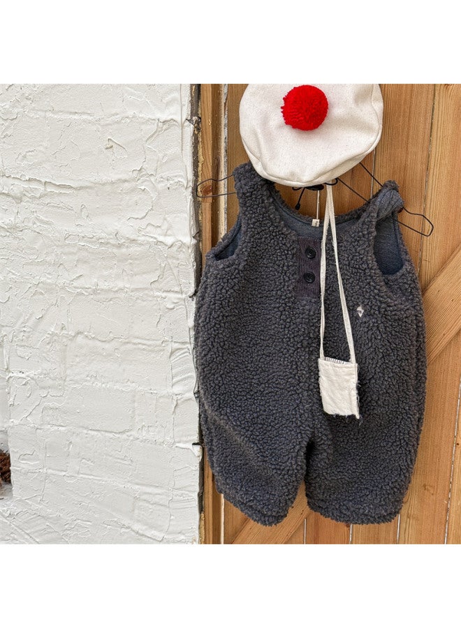 Sweetheart Kids' Clothing Autumn And Winter Children's Korean Style Fleece-lined Overalls Girls' Winter Wear Boys' Pants - Image 1