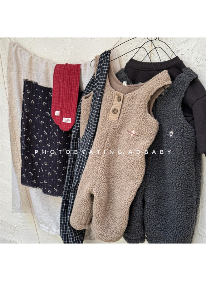 Sweetheart Kids' Clothing Autumn And Winter Children's Korean Style Fleece-lined Overalls Girls' Winter Wear Boys' Pants - Image 5