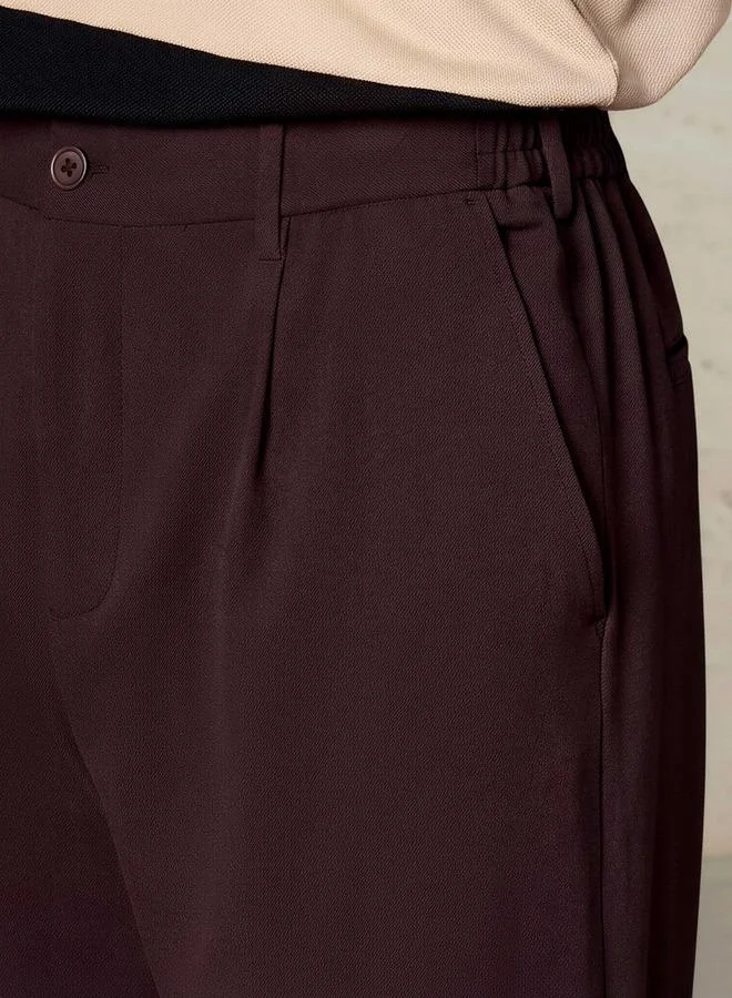 Iconic Brown Iconic Men Regular Fit Pleated Trousers for Men | Best Price UAE