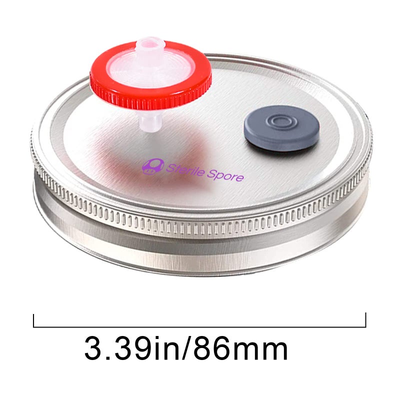 eleganttime 6Pcs Wide Mouth Mushroom Liquid Culture Lid,Split-type Mason Jar Lid with 0.22um PTFE Syringe Filter & 20mm Self Healing Ports For Mushroom(Silver) - Image 2
