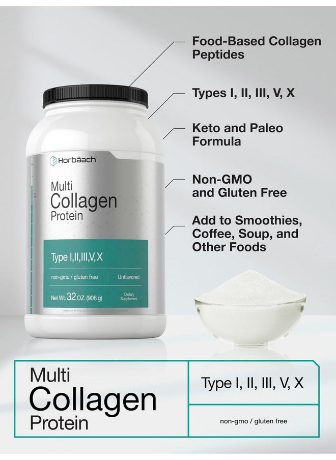 Horbaach Horbaach Multi Collagen Protein Powder 32 oz | Type I, II, III, V, X | Hydrolyzed Collagen Peptides | Keto & Paleo Friendly | Unflavored & Gluten Free  - Image 1
