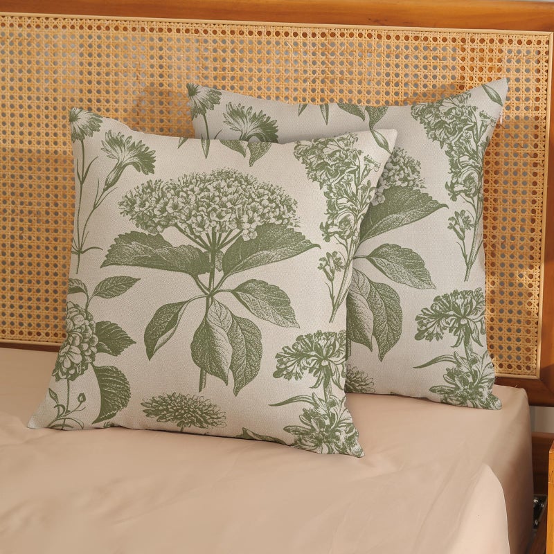DAFENA Sage Green Pillow Covers 18x18 Inch 2 Pcs Boho Vintage Floral Decor Throw Pillows Hydrangea Flower Seasonal Outdoor Farmhouse Neutral Accent Decoration Pillowcase Linen Cushion Cover for Sofa - Image 2