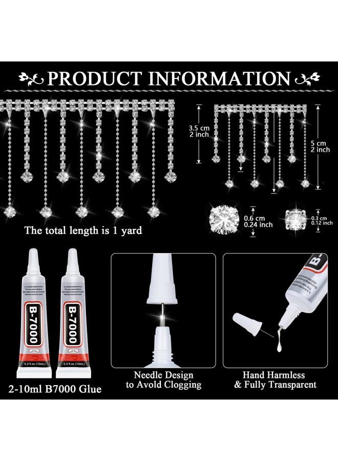 Tetutor Rhinestone Trim Fringe with B7000 Glue Multipurpose Adhesive 1 Yard Irregular Rhinestone Fringe Belt Rhinestone Tassel, Sparkle Diamond Fringe Rhinestone Ribbon Tassel Chain - Image 2