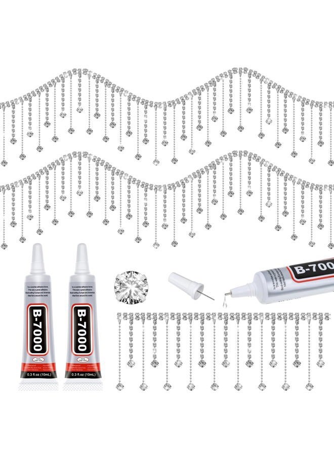 Tetutor Rhinestone Trim Fringe with B7000 Glue Multipurpose Adhesive 1 Yard Irregular Rhinestone Fringe Belt Rhinestone Tassel, Sparkle Diamond Fringe Rhinestone Ribbon Tassel Chain - Image 1