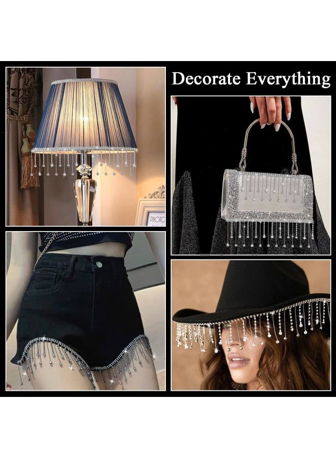 Tetutor Rhinestone Trim Fringe with B7000 Glue Multipurpose Adhesive 1 Yard Irregular Rhinestone Fringe Belt Rhinestone Tassel, Sparkle Diamond Fringe Rhinestone Ribbon Tassel Chain - Image 3
