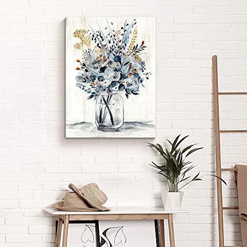 Hardy Gallery Abstract Flower Painting Wall Art: Botanical Flower Bouquet in Crystal Vase Picture Print on Wrapped Canvas for Home Kitchen (24'' x 18'' x 1 Panel) - Image 3