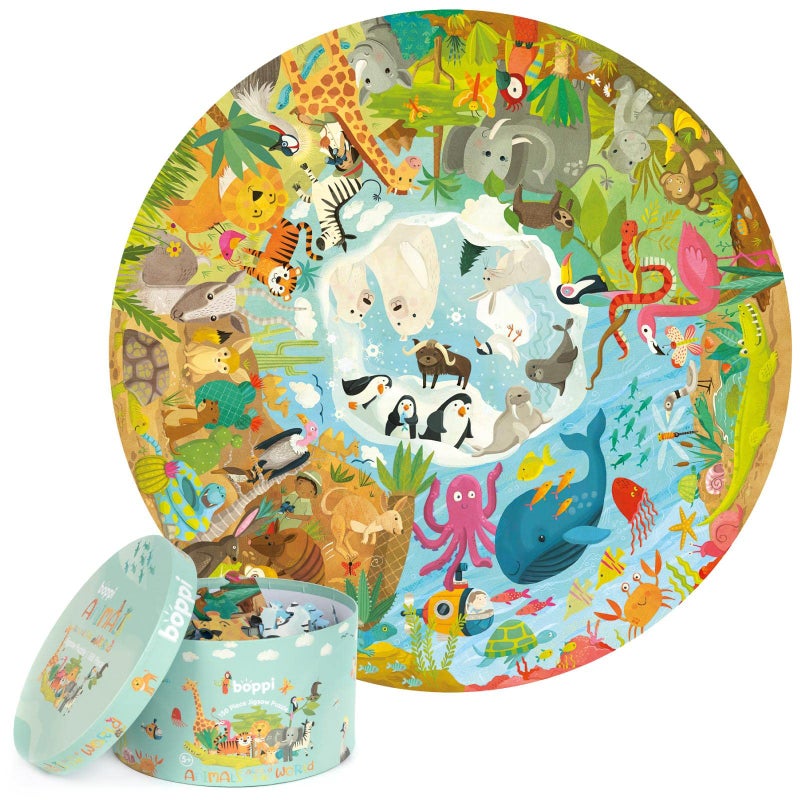 boppi Round 150 Piece Jigsaw for Kids Aged 58 Educational Animals Around The World Puzzle with Continents Animal Habitats EcoFriendly Recycled Cardboard - Image 2
