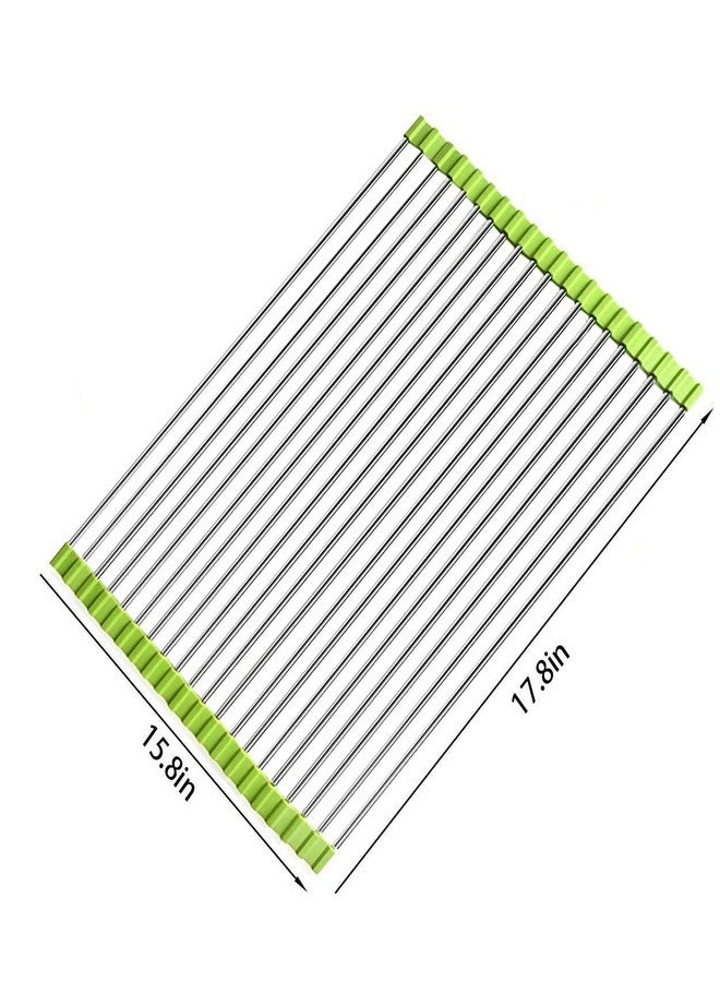 ARUP Kitchen Large Multipurpose Roll Up Dish Drying Rack Stainless Steel Silicone Colander Foldable Drainer Rack Over The Sink Rollable, Foldable Easy to Store - Image 2