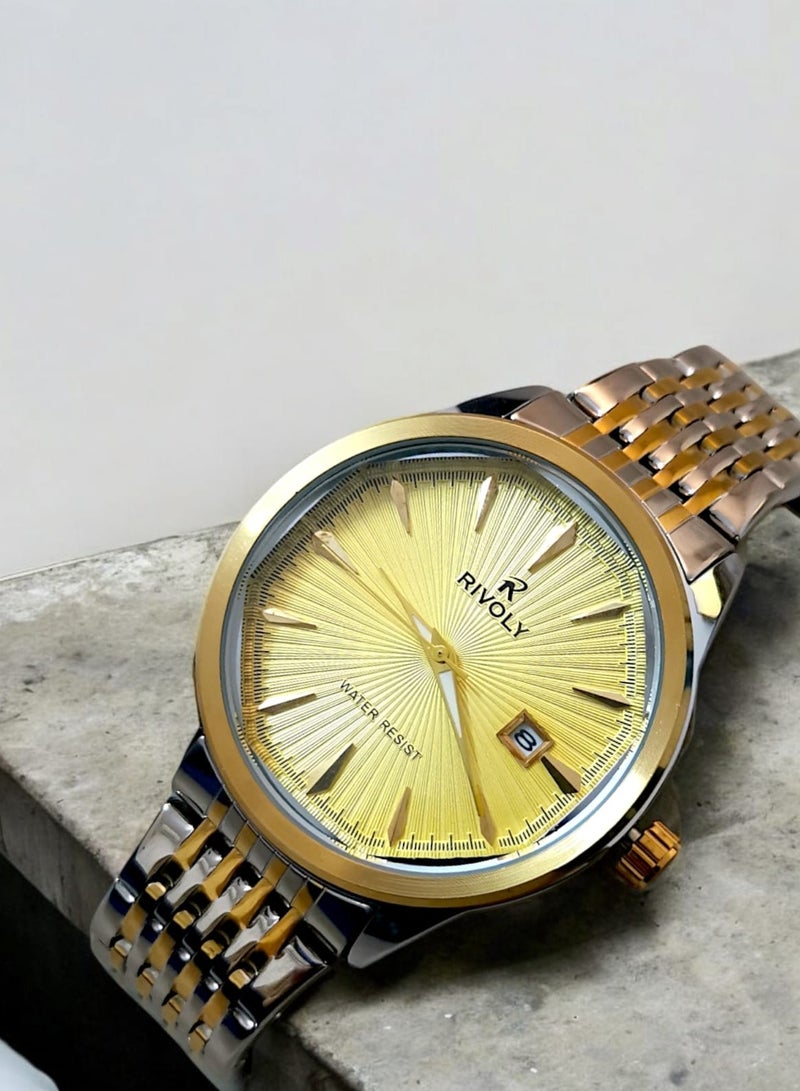 ريفولي ساعة يد للرجال من الستانلس ستيل بعرض انالوج وحركة كوارتز وعرض التاريخ، سهلة القراءة بتصميم عصري مقاوم للماء، ساعة يد كلاسيكية فاخرة بواجهة كبيرة - Image 1
