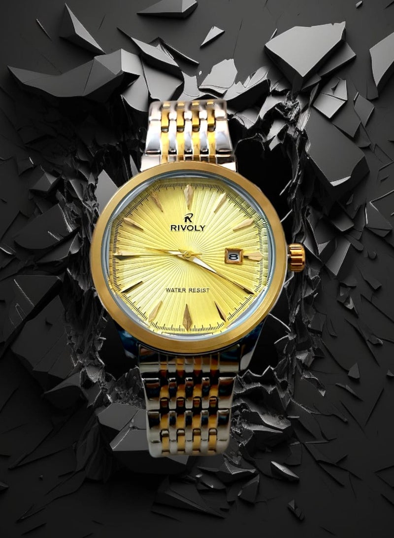 ريفولي ساعة يد للرجال من الستانلس ستيل بعرض انالوج وحركة كوارتز وعرض التاريخ، سهلة القراءة بتصميم عصري مقاوم للماء، ساعة يد كلاسيكية فاخرة بواجهة كبيرة - Image 2