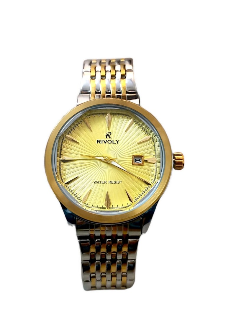 ريفولي ساعة يد للرجال من الستانلس ستيل بعرض انالوج وحركة كوارتز وعرض التاريخ، سهلة القراءة بتصميم عصري مقاوم للماء، ساعة يد كلاسيكية فاخرة بواجهة كبيرة - Image 3