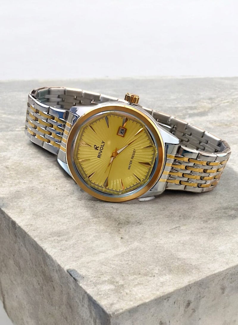 ريفولي ساعة يد للرجال من الستانلس ستيل بعرض انالوج وحركة كوارتز وعرض التاريخ، سهلة القراءة بتصميم عصري مقاوم للماء، ساعة يد كلاسيكية فاخرة بواجهة كبيرة - Image 5