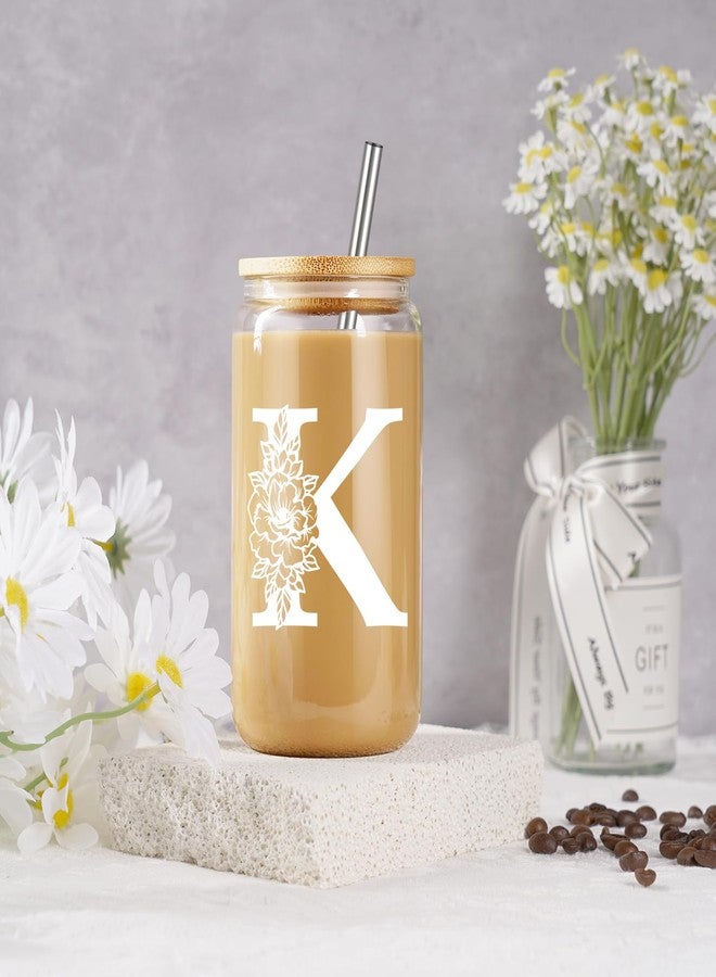 Coolife Initial Glass Cup, Monogrammed Gifts for Women, 16 oz Glass Cups w/Lids Straws, Iced Coffee Smoothie Beer Tumbler w/Straw Lid - Personalized Christmas, Birthday Gifts for Her Mom Friend Woman - Image 4