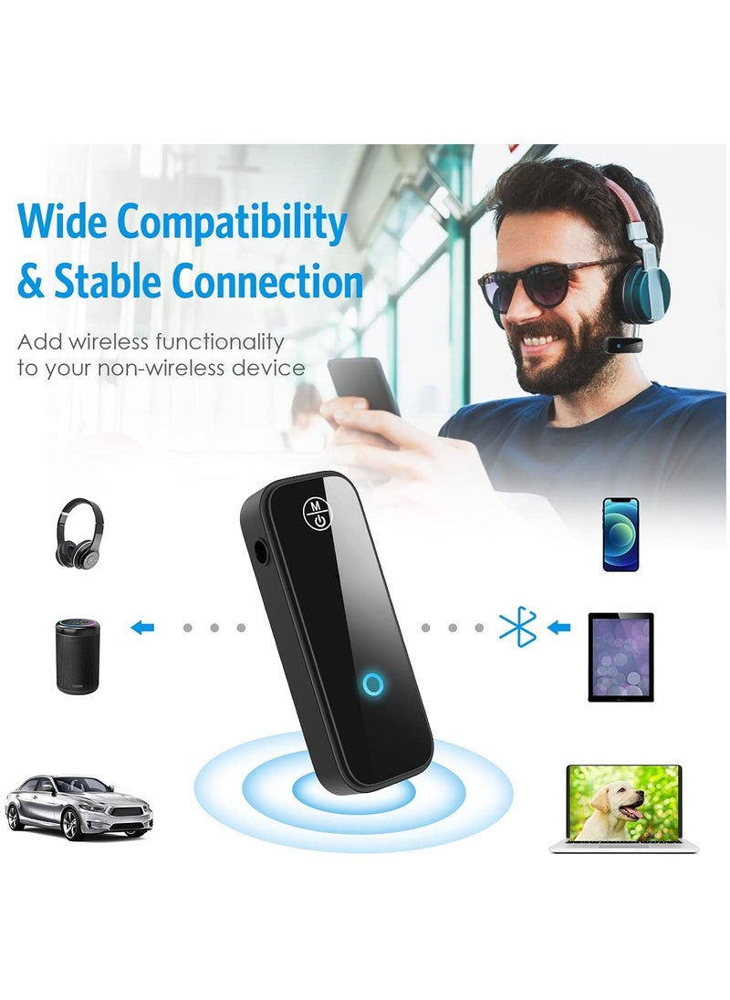 WENTCCION - Bluetooth 5.0 Adapter for Car, 2 in 1 Wireless Bluetooth Transmitter and Receiver for Headphones Car Home Audio Speaker, Portable 3.5mm Wireless Audio Receiver, Hands-Free Call - Image 1
