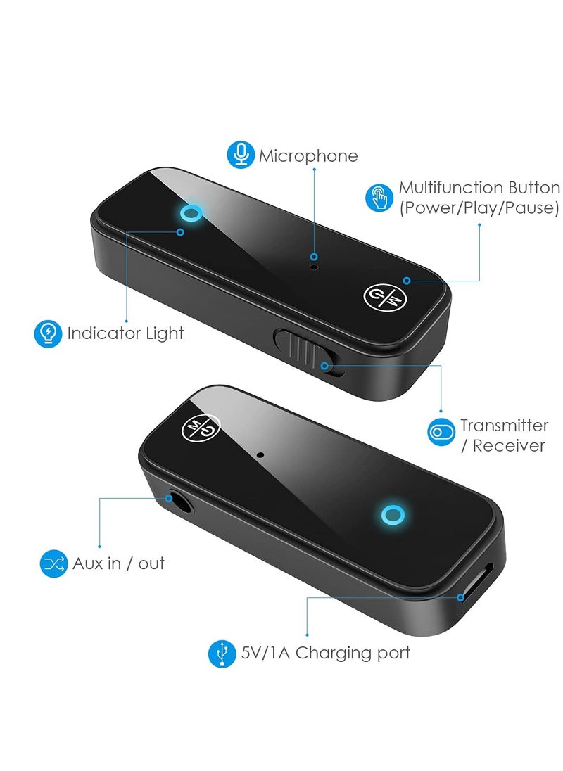 WENTCCION - Bluetooth 5.0 Adapter for Car, 2 in 1 Wireless Bluetooth Transmitter and Receiver for Headphones Car Home Audio Speaker, Portable 3.5mm Wireless Audio Receiver, Hands-Free Call - Image 1