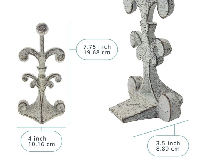 Comfify Fleur De Lis Cast Iron Door Stop  One Decorative Wedge with Felt Bottom  Rustic White Antique Finish  4" x 3.5" x 7.75" - Image 3
