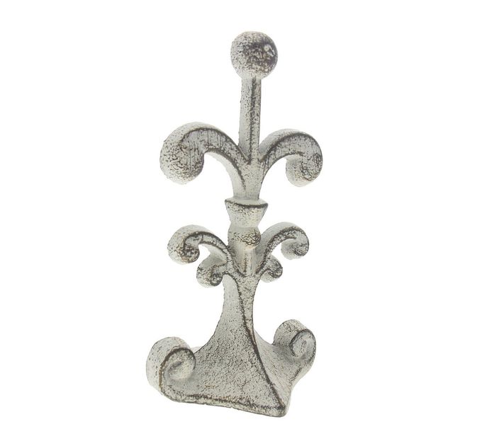 Comfify Fleur De Lis Cast Iron Door Stop  One Decorative Wedge with Felt Bottom  Rustic White Antique Finish  4" x 3.5" x 7.75" - Image 1