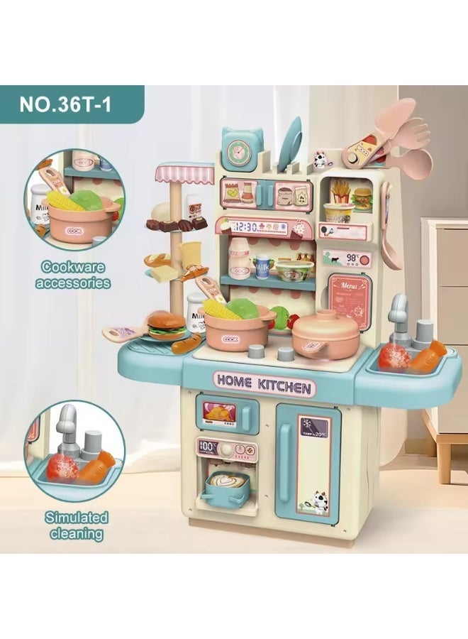 LABNNA Kids Kitchen Play Set,Interactive Kids Kitchen Play Set with 34 Pcs of Pretend Kitchen Toys,Realistic Spray and Light, Simulated Functionality Suitable for Toddlers Boys Girls, Kids, Children, Blue - Image 4