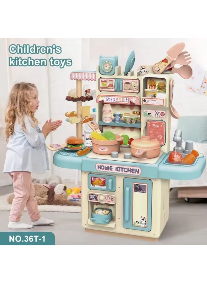 LABNNA Kids Kitchen Play Set,Interactive Kids Kitchen Play Set with 34 Pcs of Pretend Kitchen Toys,Realistic Spray and Light, Simulated Functionality Suitable for Toddlers Boys Girls, Kids, Children, Blue - Image 5