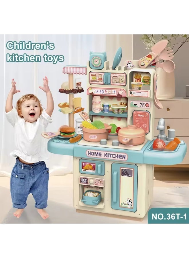 LABNNA Kids Kitchen Play Set,Interactive Kids Kitchen Play Set with 34 Pcs of Pretend Kitchen Toys,Realistic Spray and Light, Simulated Functionality Suitable for Toddlers Boys Girls, Kids, Children, Blue - Image 3
