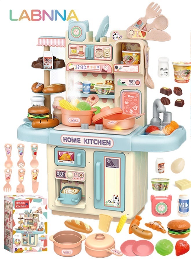 LABNNA Kids Kitchen Play Set,Interactive Kids Kitchen Play Set with 34 Pcs of Pretend Kitchen Toys,Realistic Spray and Light, Simulated Functionality Suitable for Toddlers Boys Girls, Kids, Children, Blue - Image 1
