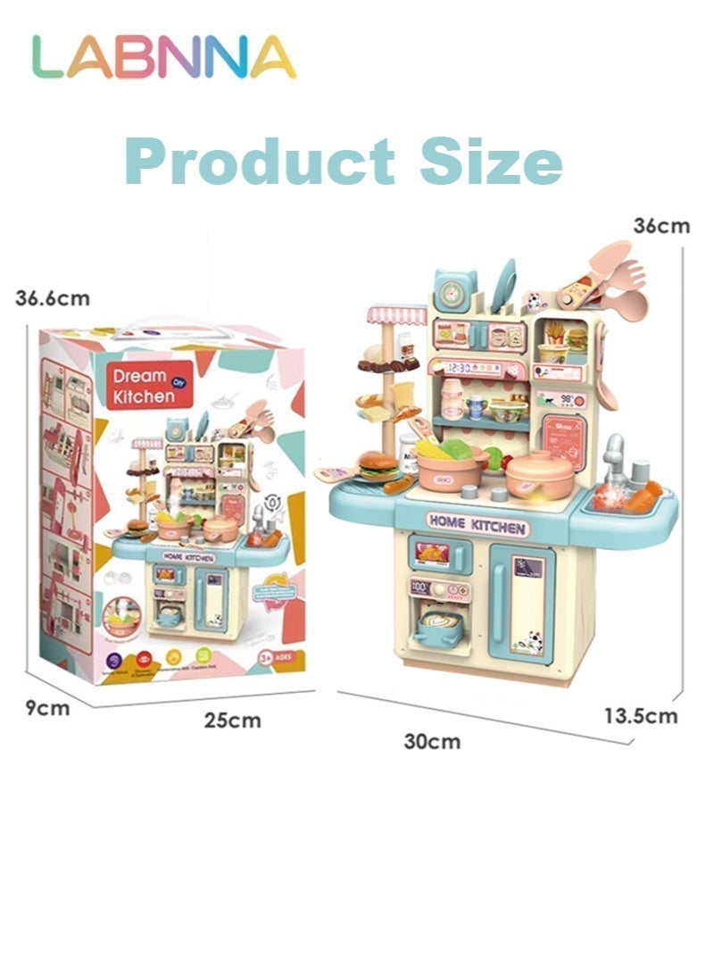 LABNNA Kids Kitchen Play Set,Interactive Kids Kitchen Play Set with 34 Pcs of Pretend Kitchen Toys,Realistic Spray and Light, Simulated Functionality Suitable for Toddlers Boys Girls, Kids, Children, Blue - Image 3