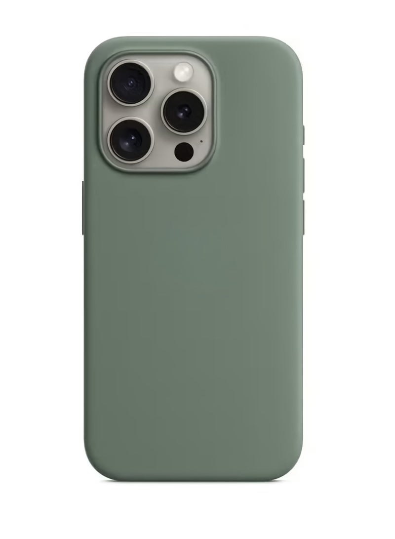 ارواق جراب سيليكون مغناطيسي لهاتف iPhone، جراب سيليكون متين مع Magsafe، جراب حماية ناعم ومريح لهاتف iPhone 15 Pro، (لون السرو)