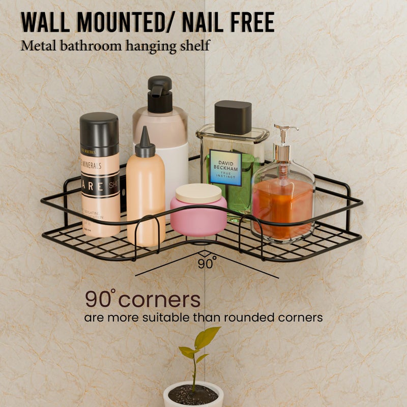 Kuber Industries Kuber Industries 4 Pcs Metal Self Adhesive Bathroom Organiser with Drill Screws | Bathroom Corner Shelves/Rack for Wall Adhesive | Corner Stand for Bath Accessories | Black - Image 2