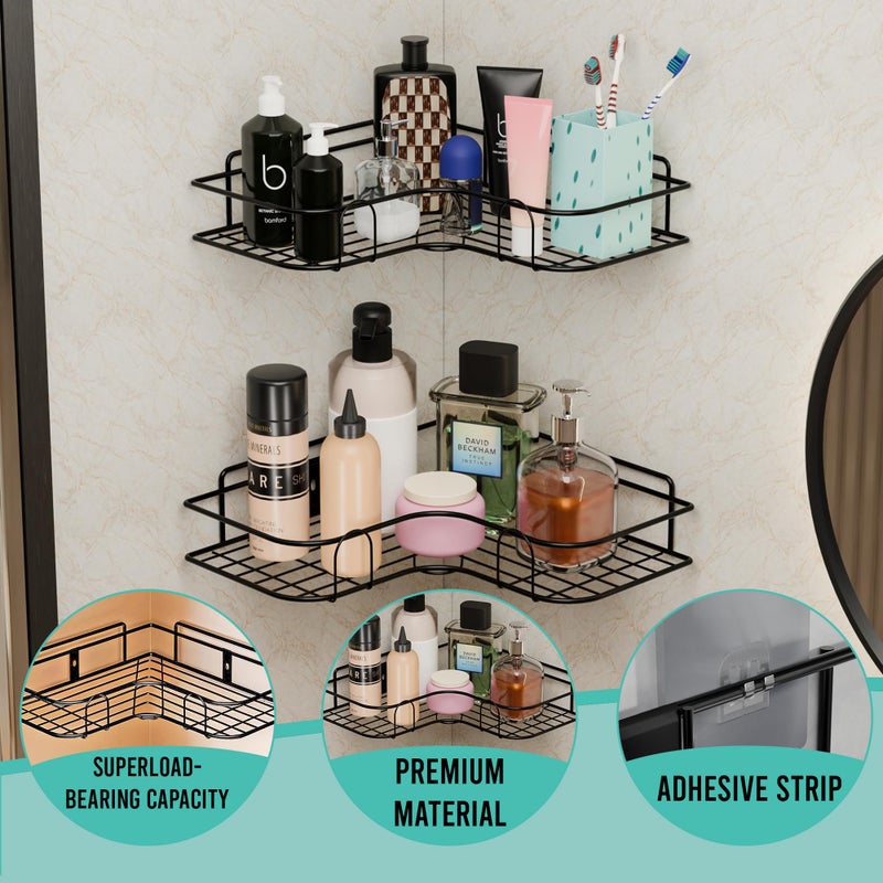 Kuber Industries Kuber Industries 4 Pcs Metal Self Adhesive Bathroom Organiser with Drill Screws | Bathroom Corner Shelves/Rack for Wall Adhesive | Corner Stand for Bath Accessories | Black - Image 4